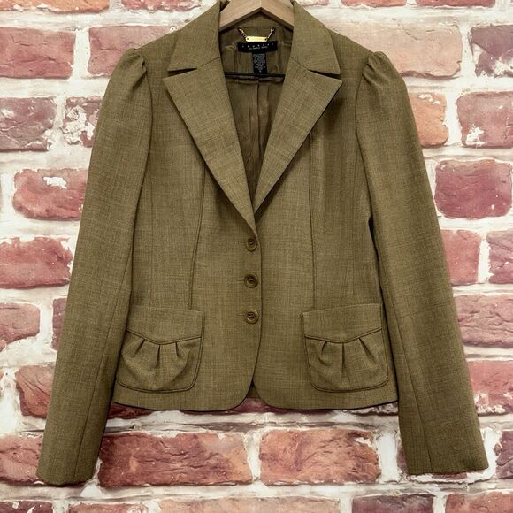 Shelli Segal Blazer Women's 6 Brown Pouch Pocket Career Work Office Button Front - Picture 6 of 8